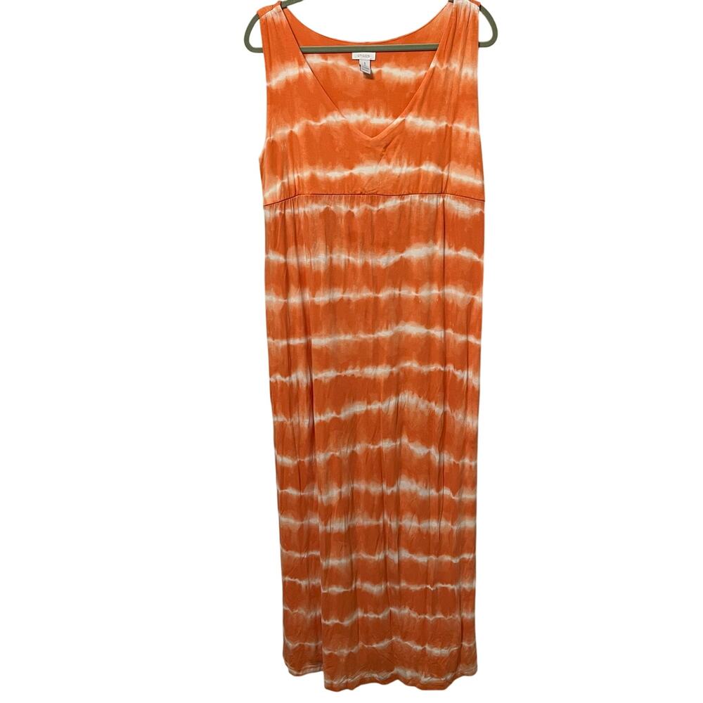 Chico’s Women’s Maxi Dress Sz 1(8 or Medium)Tie Dye Orange/White Soft